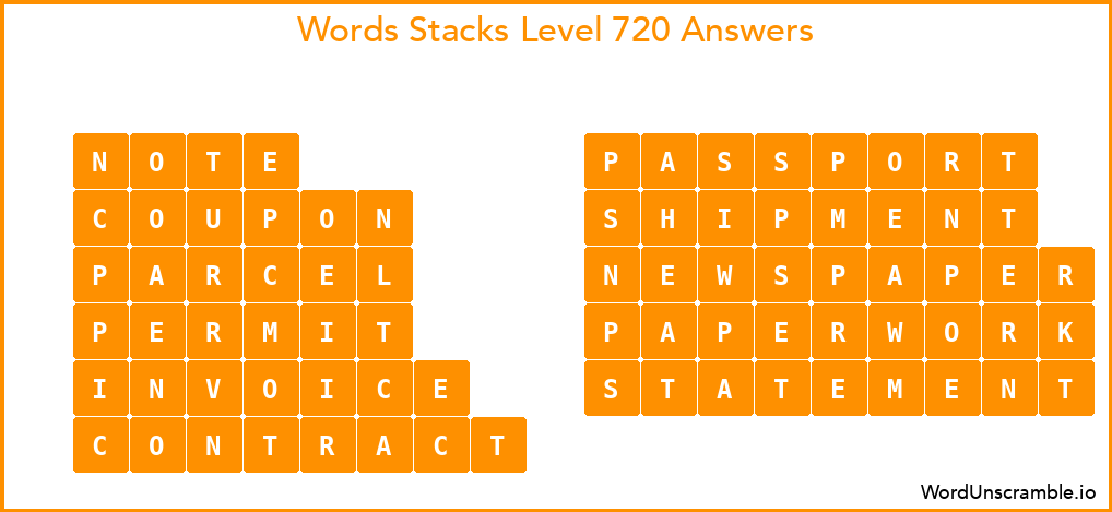 Word Stacks Level 720 Answers