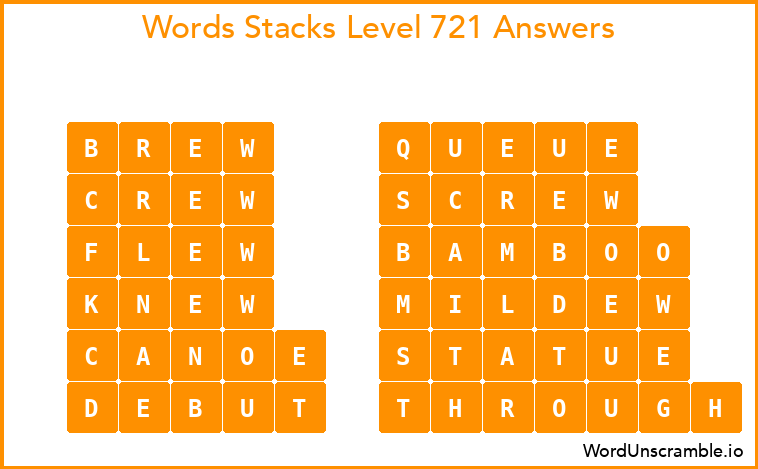 Word Stacks Level 721 Answers