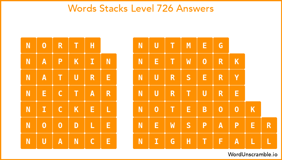 Word Stacks Level 726 Answers