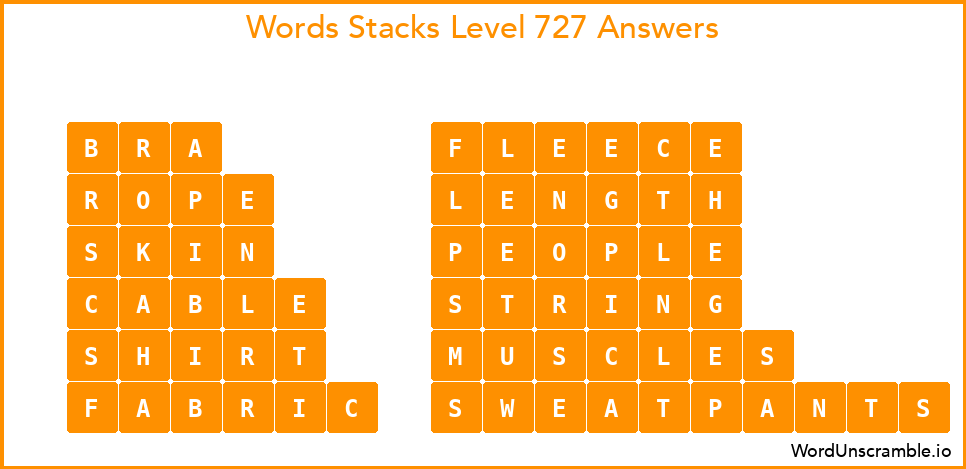 Word Stacks Level 727 Answers