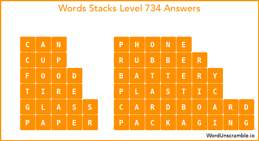 Word Stacks Level 734 Answers