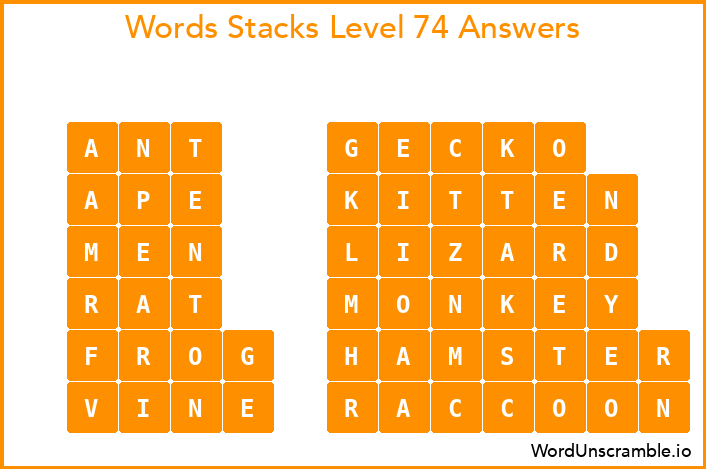 Word Stacks Level 74 Answers