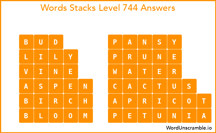 Word Stacks Level 744 Answers