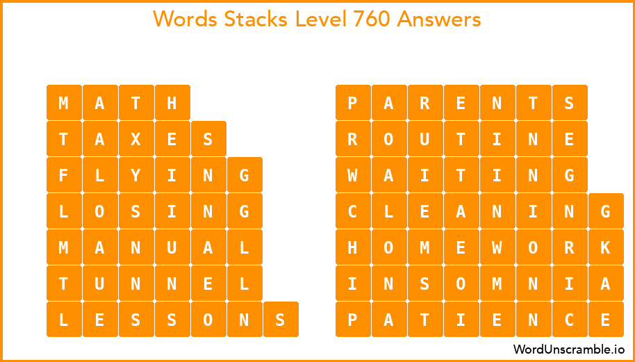 Word Stacks Level 760 Answers