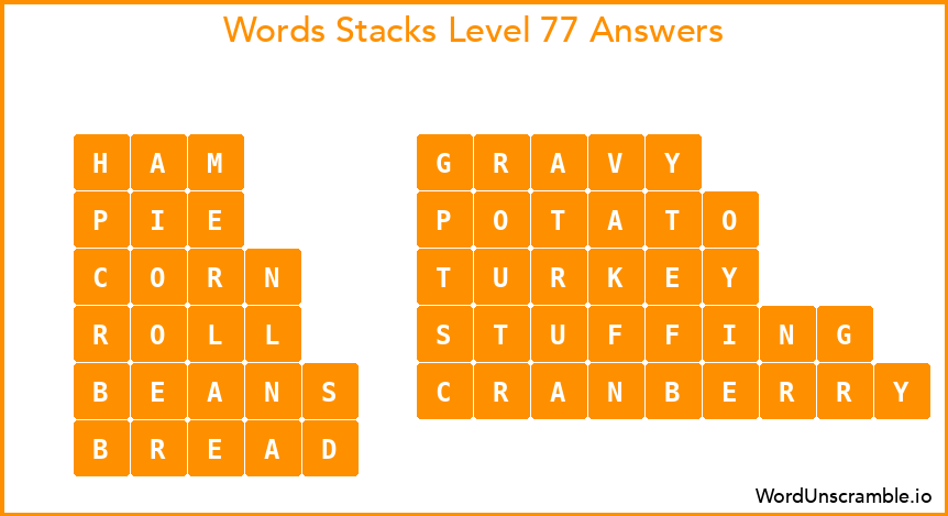 Word Stacks Level 77 Answers