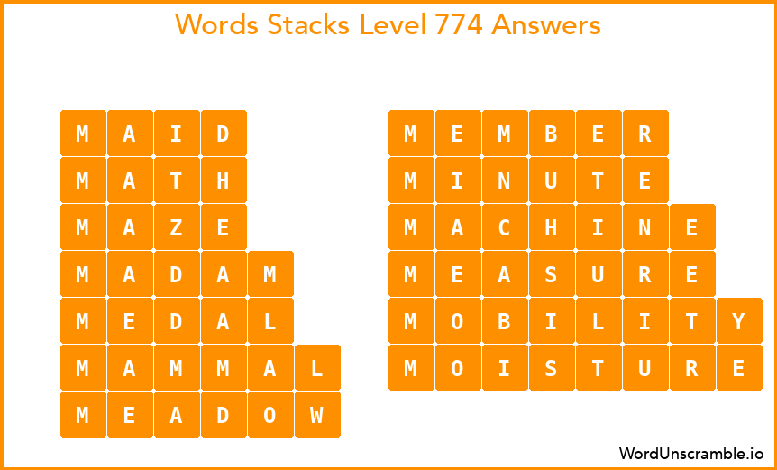 Word Stacks Level 774 Answers