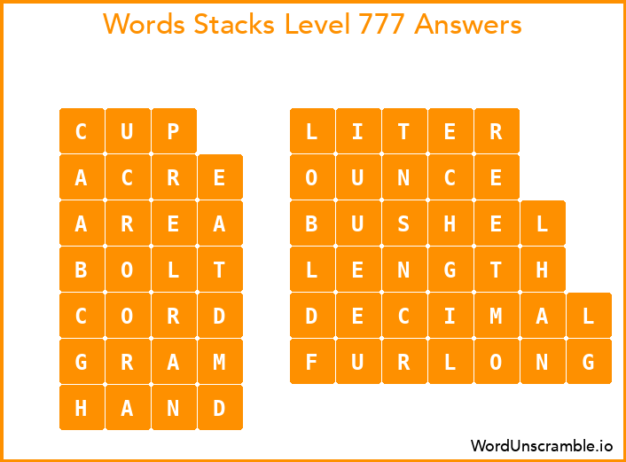 Word Stacks Level 777 Answers