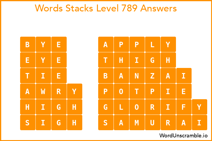 Word Stacks Level 789 Answers