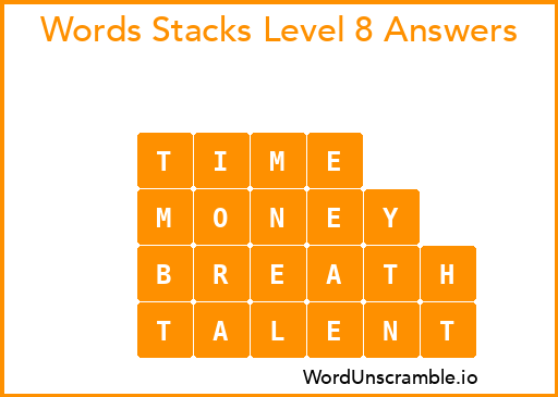 Word Stacks Level 8 Answers