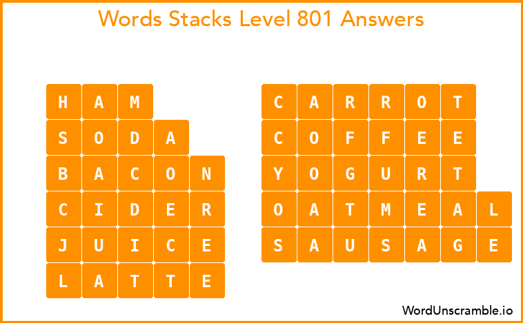 Word Stacks Level 801 Answers