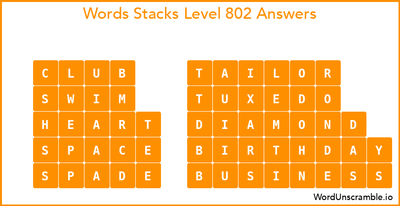 Word Stacks Level 802 Answers