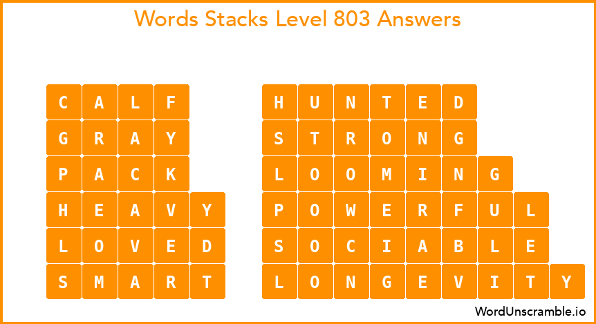 Word Stacks Level 803 Answers