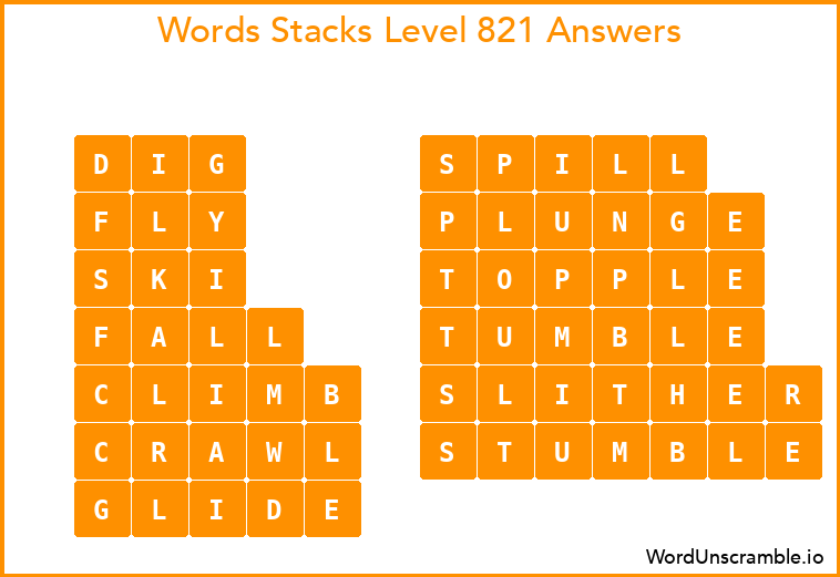 Word Stacks Level 821 Answers