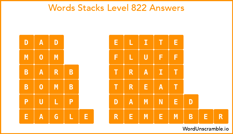 Word Stacks Level 822 Answers