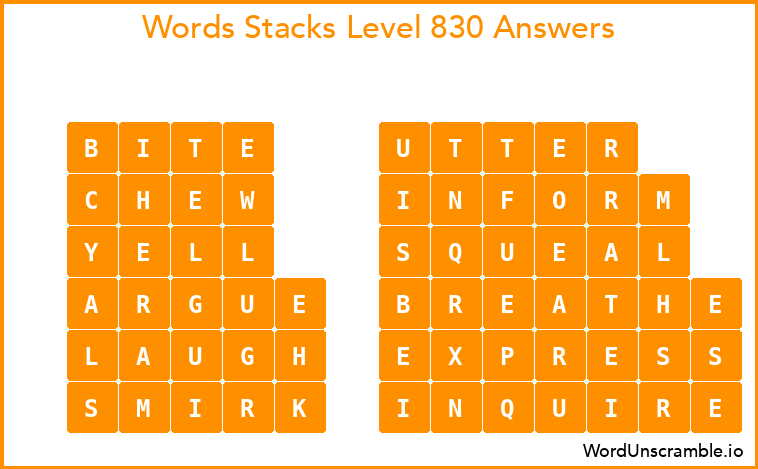 Word Stacks Level 830 Answers