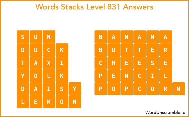 Word Stacks Level 831 Answers