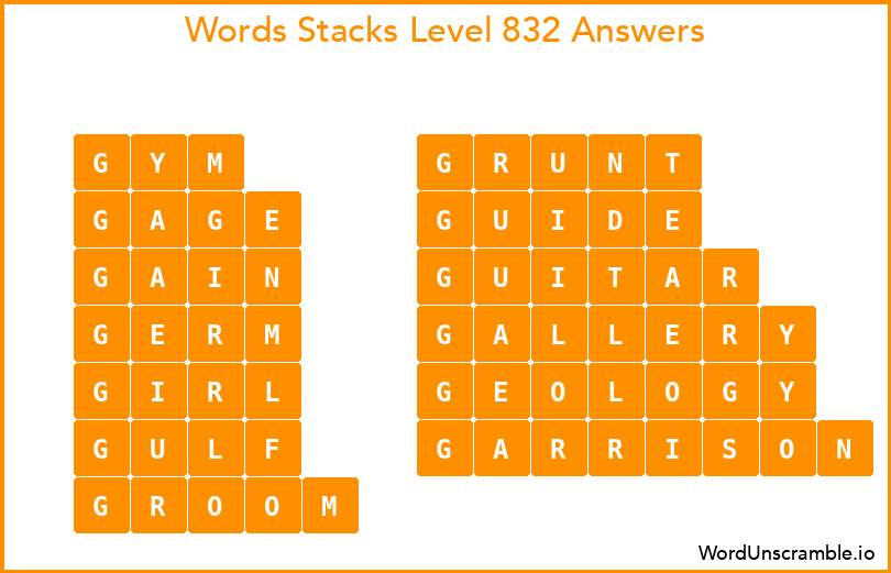 Word Stacks Level 832 Answers