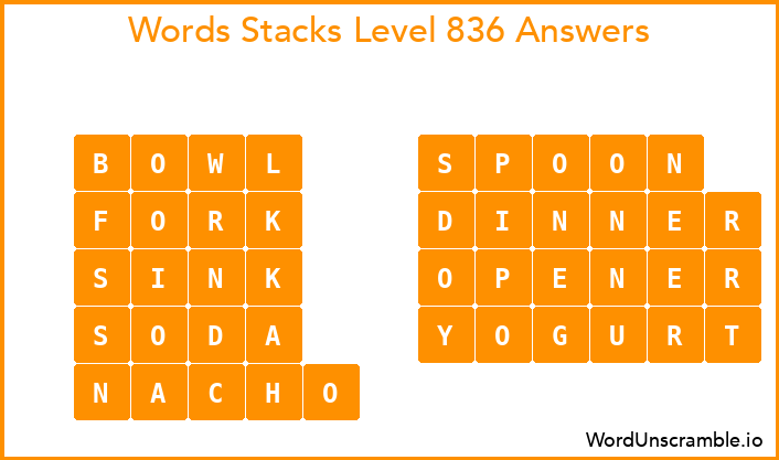 Word Stacks Level 836 Answers