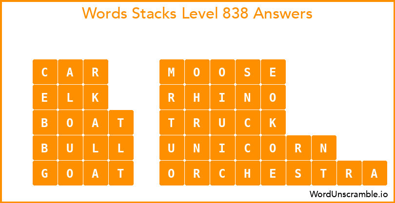 Word Stacks Level 838 Answers