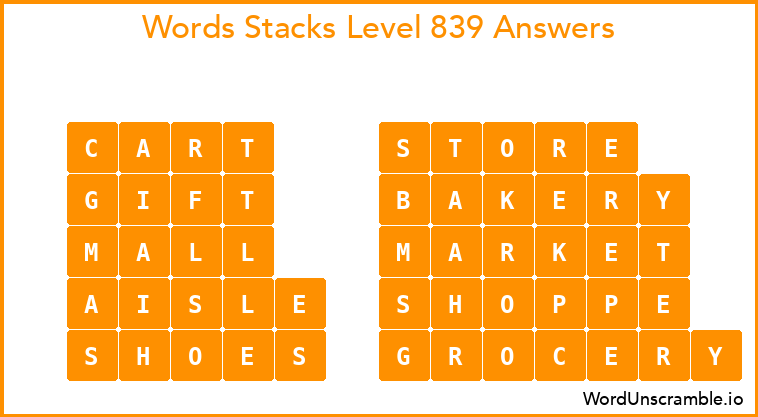 Word Stacks Level 839 Answers