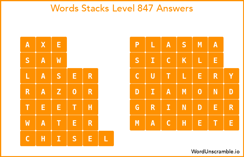 Word Stacks Level 847 Answers
