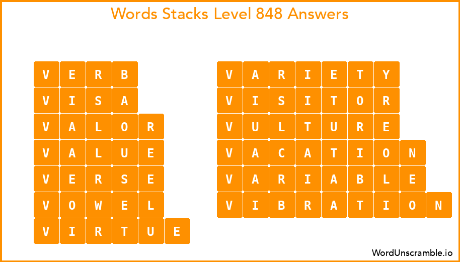 Word Stacks Level 848 Answers