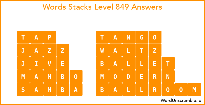 Word Stacks Level 849 Answers