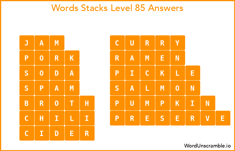 Word Stacks Level 85 Answers