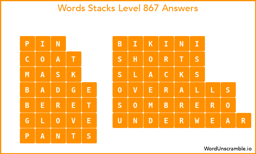 Word Stacks Level 867 Answers