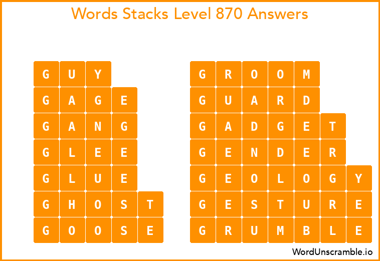 Word Stacks Level 870 Answers