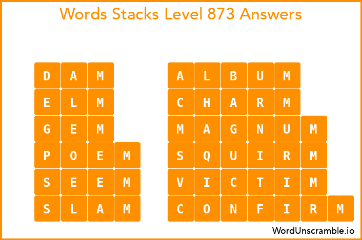 Word Stacks Level 873 Answers