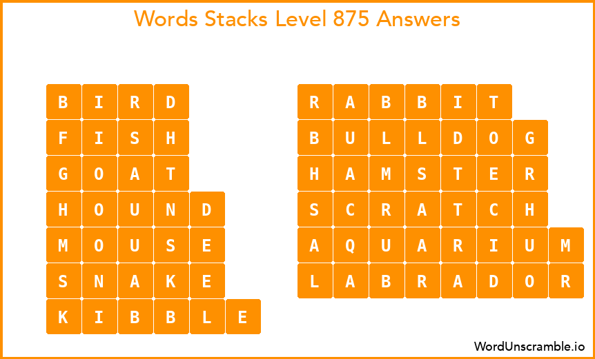 Word Stacks Level 875 Answers
