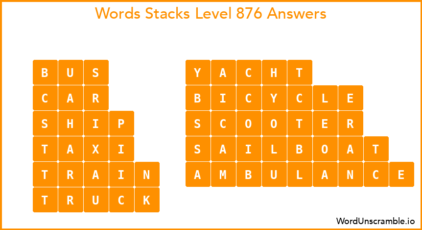 Word Stacks Level 876 Answers