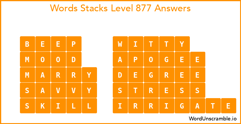 Word Stacks Level 877 Answers