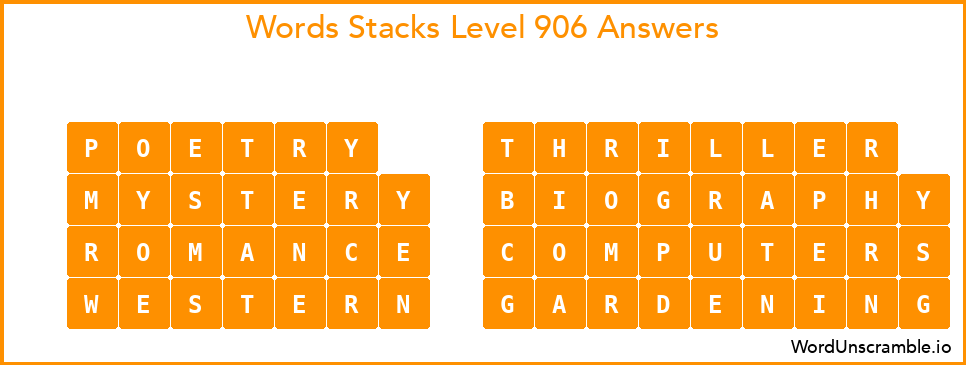Word Stacks Level 906 Answers