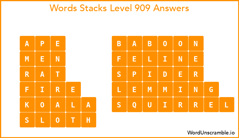 Word Stacks Level 909 Answers