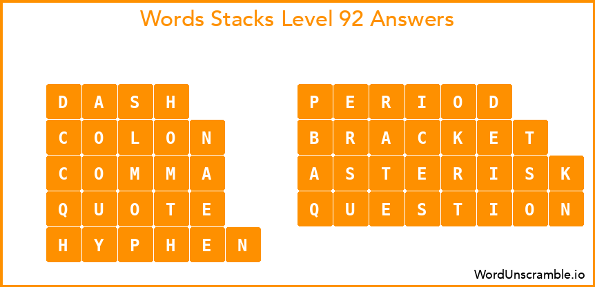Word Stacks Level 92 Answers