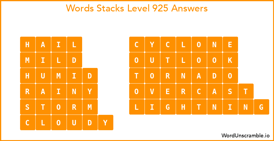 Word Stacks Level 925 Answers