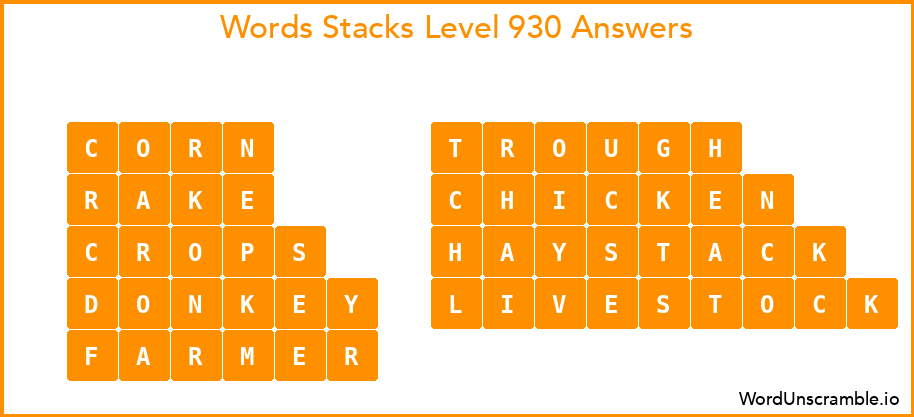 Word Stacks Level 930 Answers