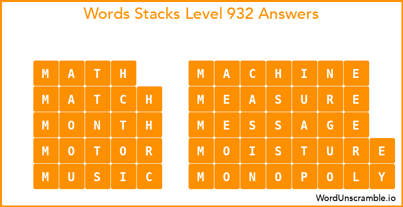 Word Stacks Level 932 Answers