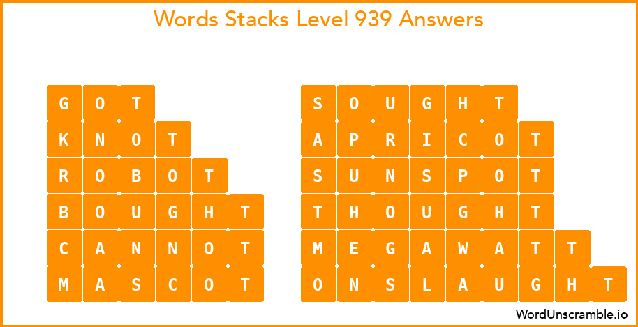Word Stacks Level 939 Answers