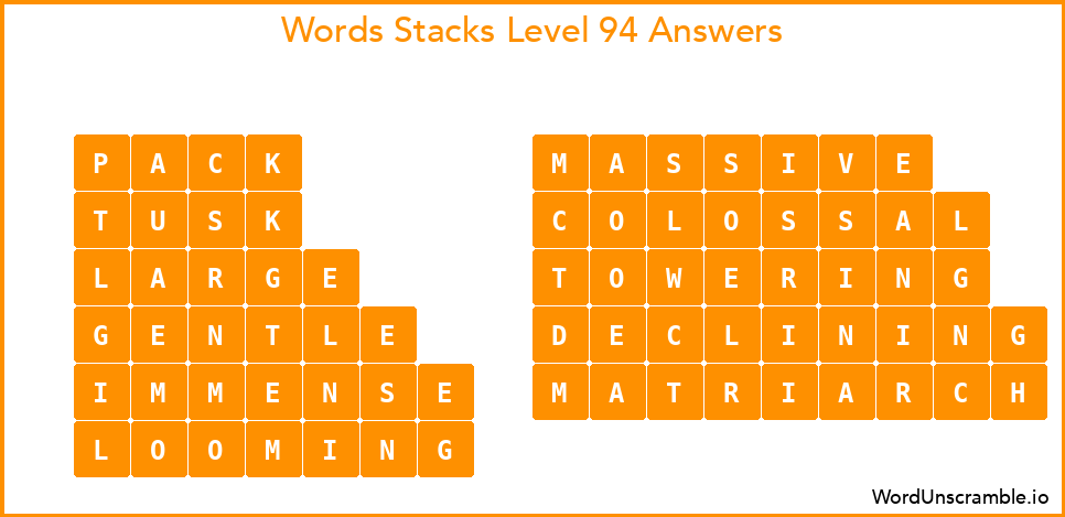 Word Stacks Level 94 Answers