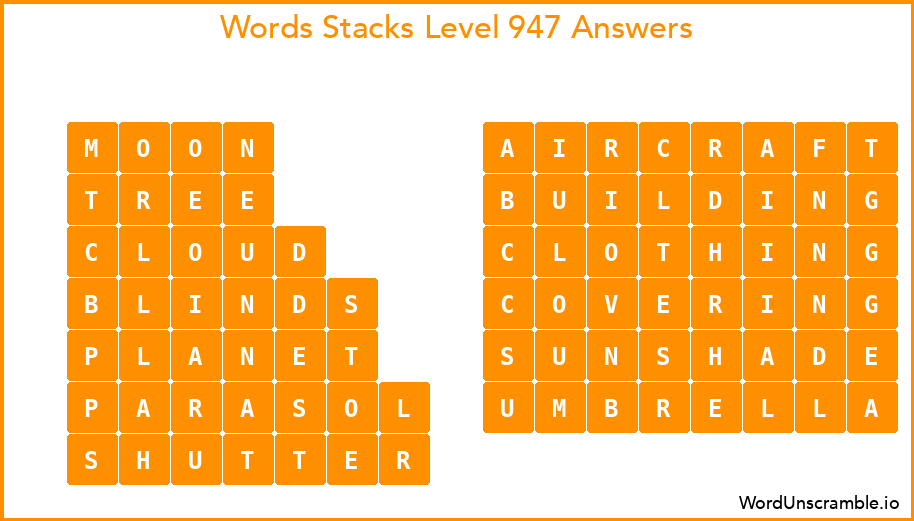 Word Stacks Level 947 Answers