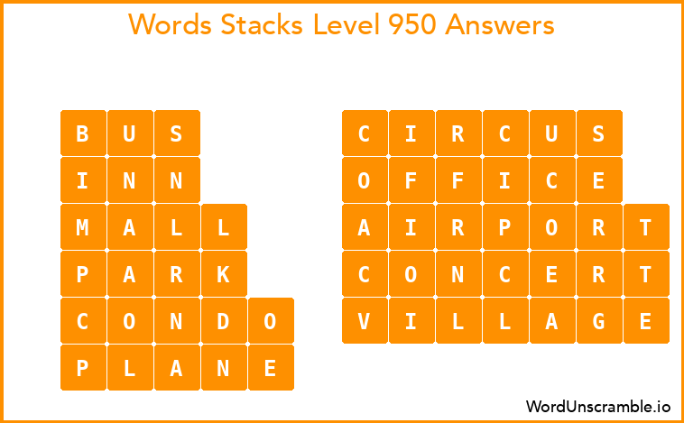Word Stacks Level 950 Answers