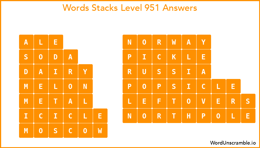 Word Stacks Level 951 Answers