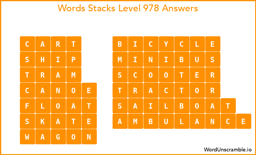 Word Stacks Level 978 Answers