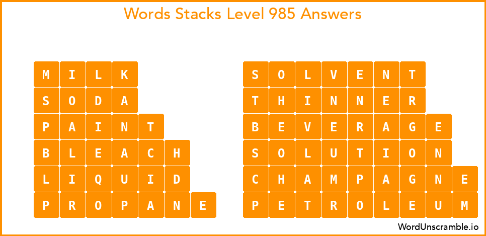 Word Stacks Level 985 Answers