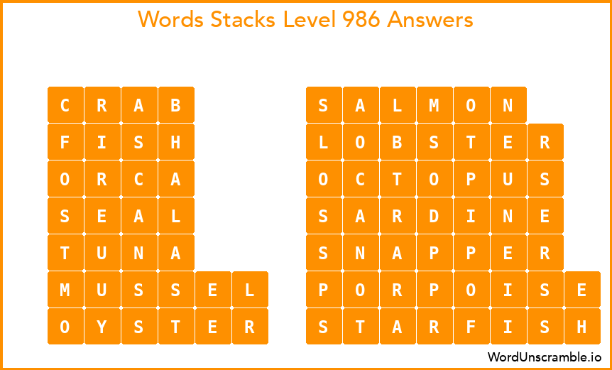 Word Stacks Level 986 Answers