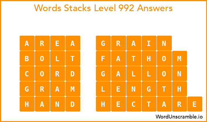 Word Stacks Level 992 Answers