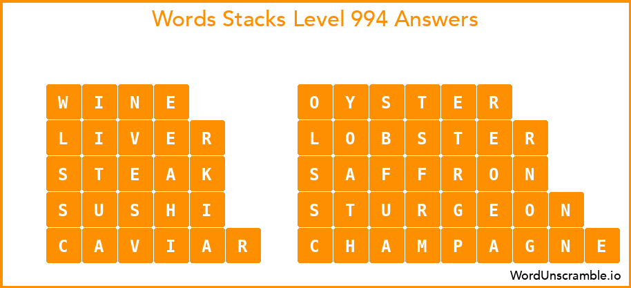 Word Stacks Level 994 Answers